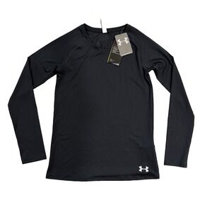 New Under Armour Heat Gear Top Youth Girl L Gray Fitted Long Sleeve Base Layer